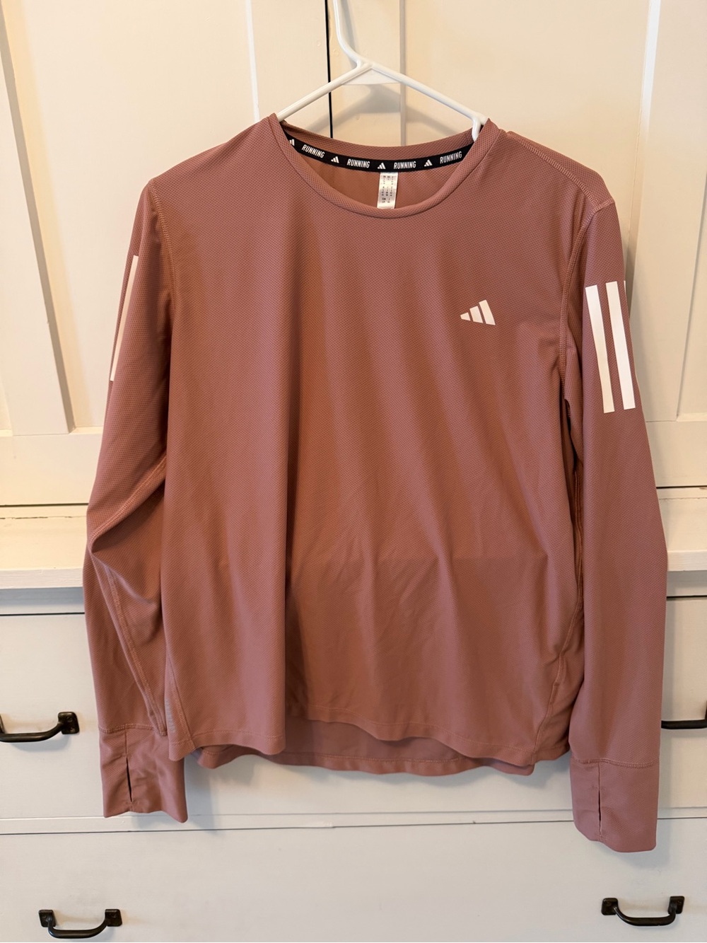 adidas Women's Long Sleeve Performance Top - Dusty Rose with White Stripes